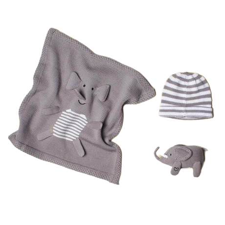 Organic Baby Gift Set - Newborn Rattle, Lovey Blanket & Hat | Elephant by Estella - Sumiye Co