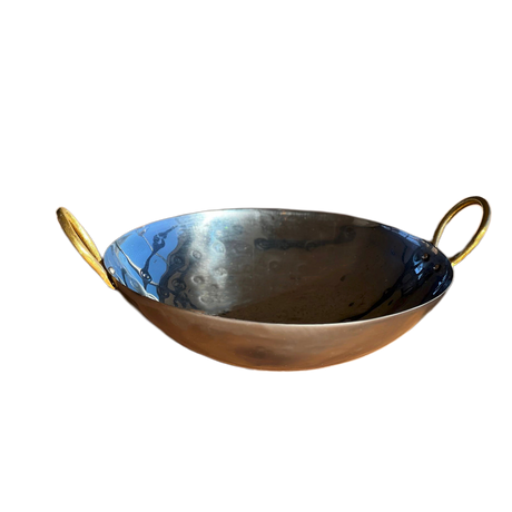 Indian Kadai Steel Wok with Brass Handles - Sumiye Co