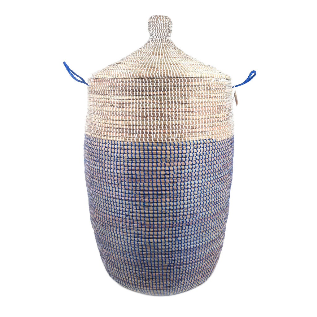 Cesta grande de dos tonos de 30" x 16,5" - Azul marino + blanco