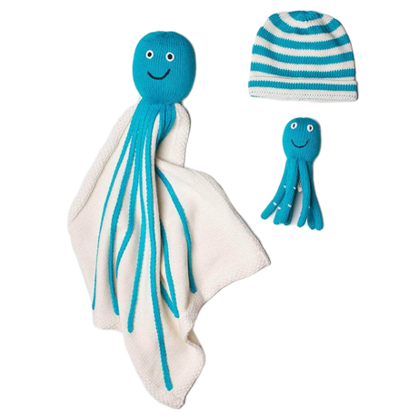 Organic Baby Gift Sets - Newborn Lovey Blanket, Rattle Toy & Hat | Octopus by Estella - Sumiye Co