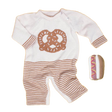 Organic Baby Gift Sets, Handmade Romper with Pretzel Graphic & Hot Dog Rattle Toy - Sumiye Co