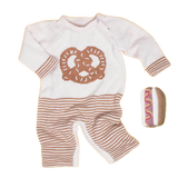 Organic Baby Gift Sets, Handmade Romper with Pretzel Graphic & Hot Dog Rattle Toy - Sumiye Co