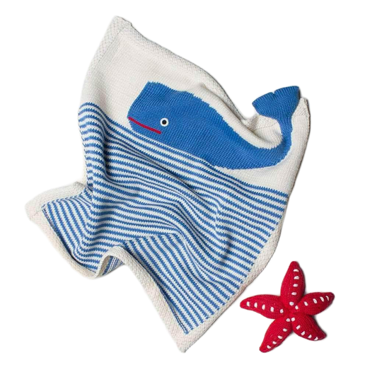 Organic Baby Gift Set - Newborn Security Blanket & Rattle Toy | Whale & Starfish by Estella - Sumiye Co