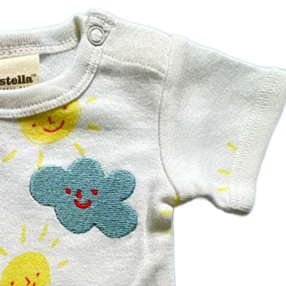 Embroidered & Sunshine Print Baby Bodysuit - Organic Cotton by Estella - Sumiye Co