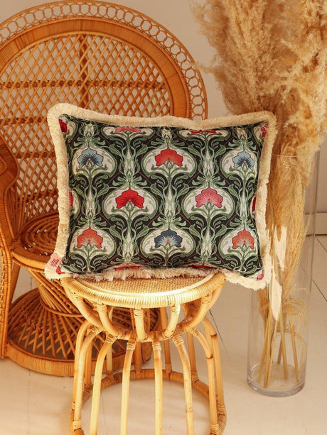 Throw  Pillow "Green Medusa"with Fringe - Sumiye Co