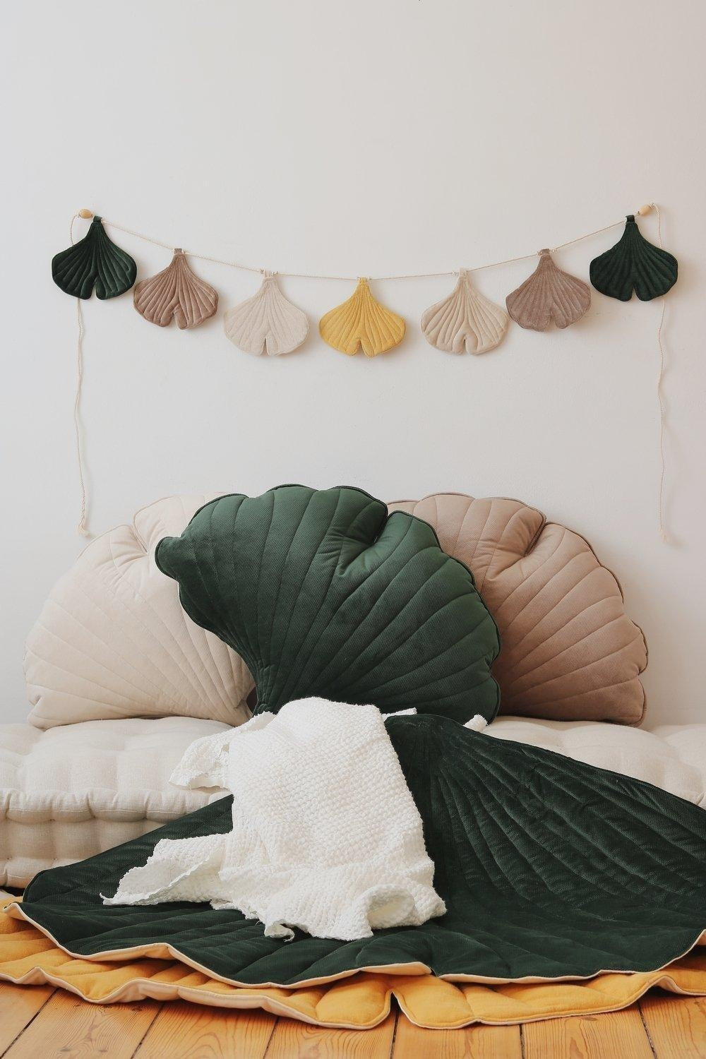 Ginkgo Leaf Pillow Velvet “Green” | Kids Room & Nursery Decor - Sumiye Co