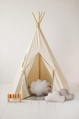 Teepee Tent “Grey Pompoms” with Pompoms - Sumiye Co