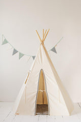 Teepee Tent “Grey Pompoms” with Pompoms - Sumiye Co