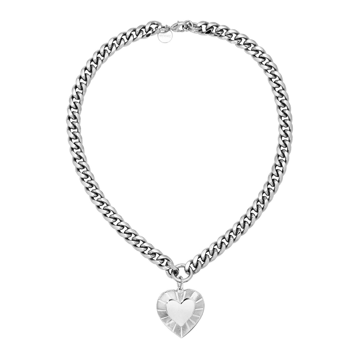 Curb Chain & Heart Pendant Necklace - Sumiye Co