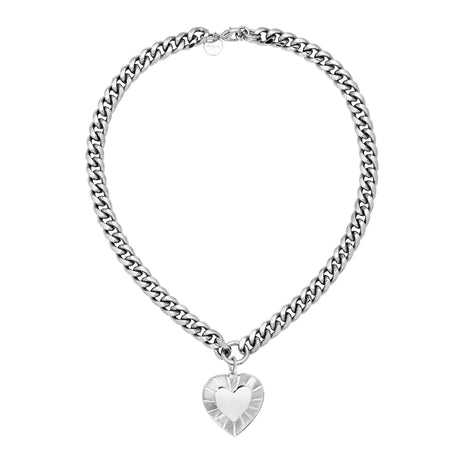 Curb Chain & Heart Pendant Necklace - Sumiye Co