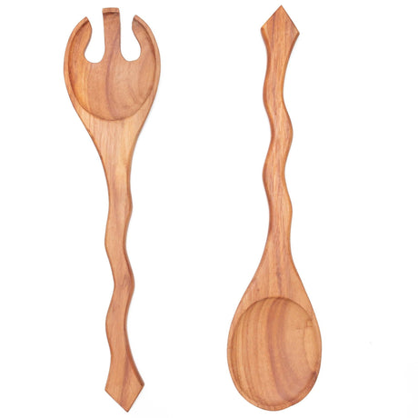 Hand Carved Wood Salad Serving Set - Sumiye Co