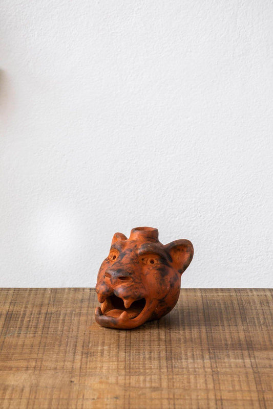 Jaguar Head Clay Candle Holder | Smoked Brick by Wool+Clay
