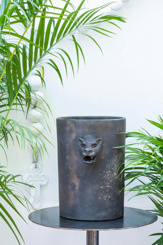 Jaguar Head Clay Planter | Smoked Black by Wool+Clay