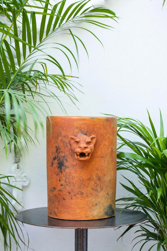 Jaguar Head Clay Planter | Smoked Brick by Wool+Clay