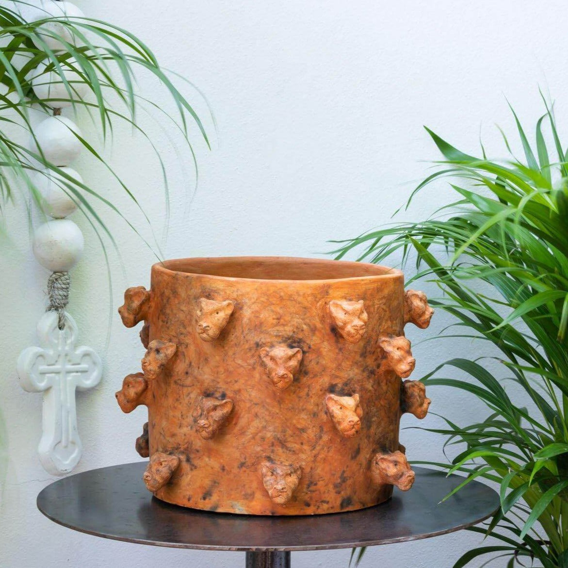 Jaguar Spiked Clay Planter | Smoked Brick by Wool+Clay