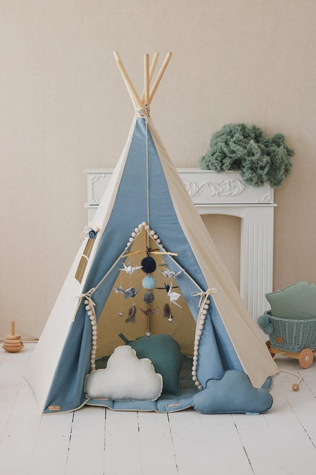 Teepee Tent “Jeans” with Pompoms - Sumiye Co