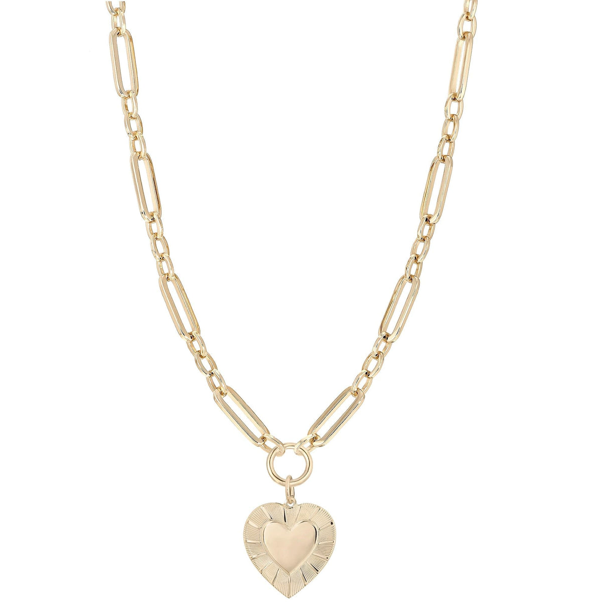 Large Multi Link Chain & Heart Pendant Necklace - Sumiye Co