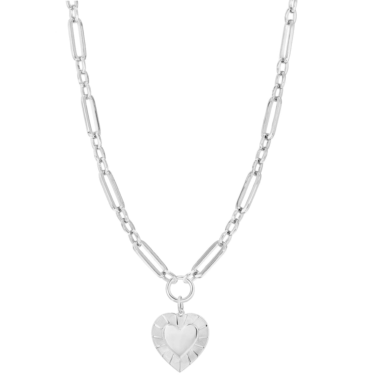 Large Multi Link Chain & Heart Pendant Necklace - Sumiye Co