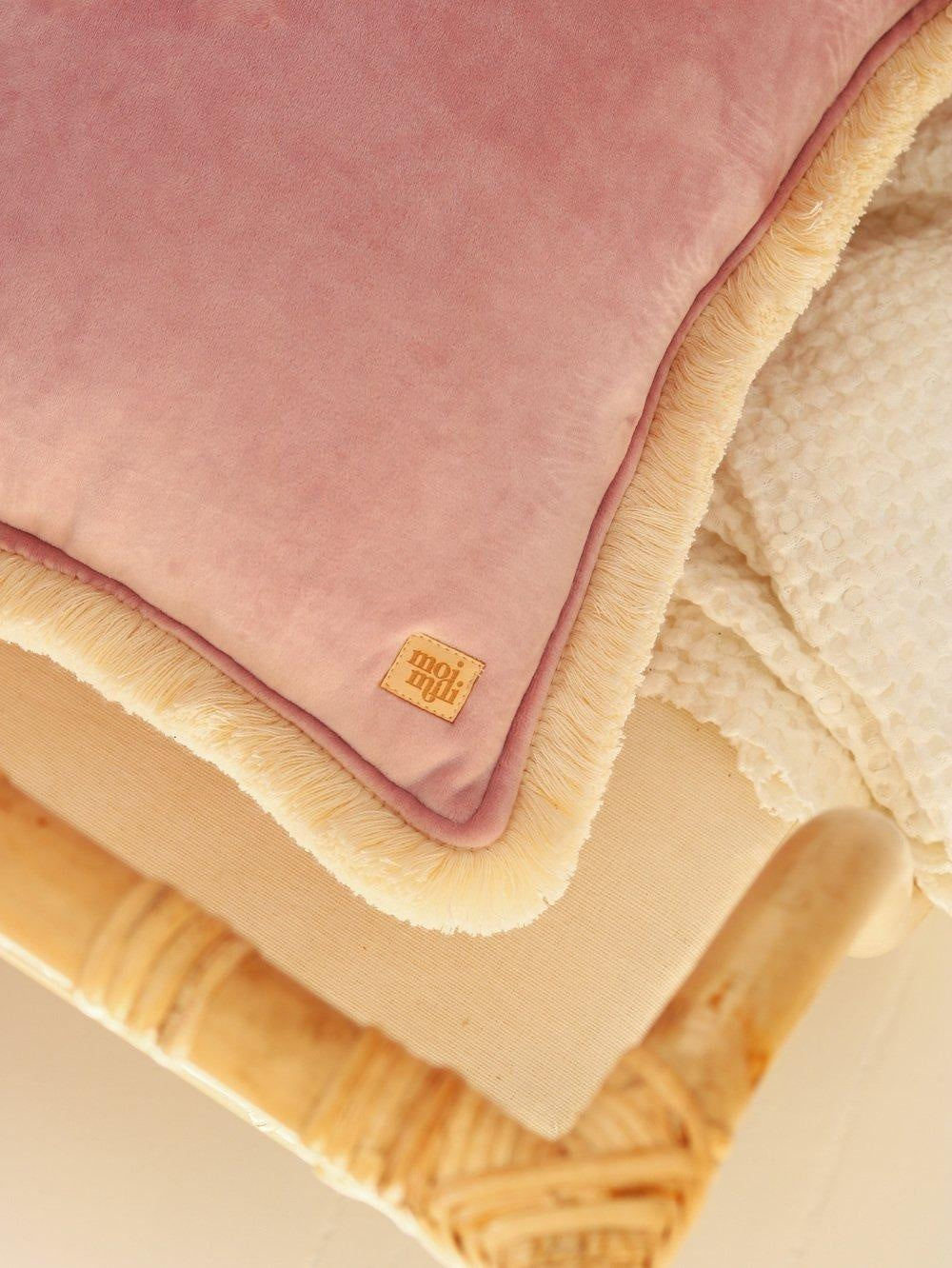 Soft Velvet "Light Pink" Pillow with Fringe by Moi Mili - Sumiye Co