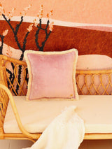 Soft Velvet "Light Pink" Pillow with Fringe by Moi Mili - Sumiye Co