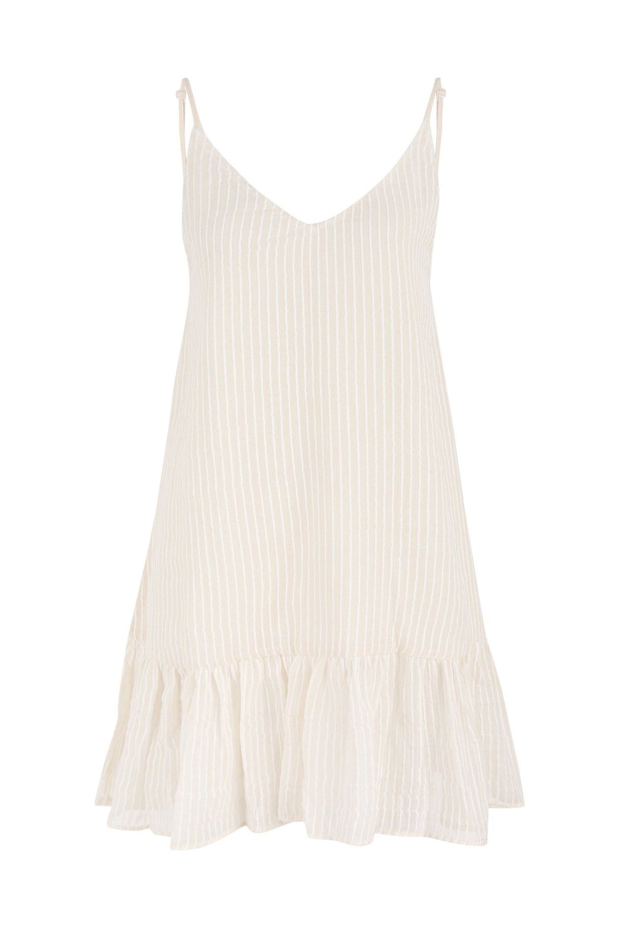 Liv Mini Ruffle Dress - White Stripes - Sumiye Co