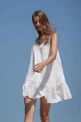 Liv Mini Ruffle Dress - White Stripes - Sumiye Co