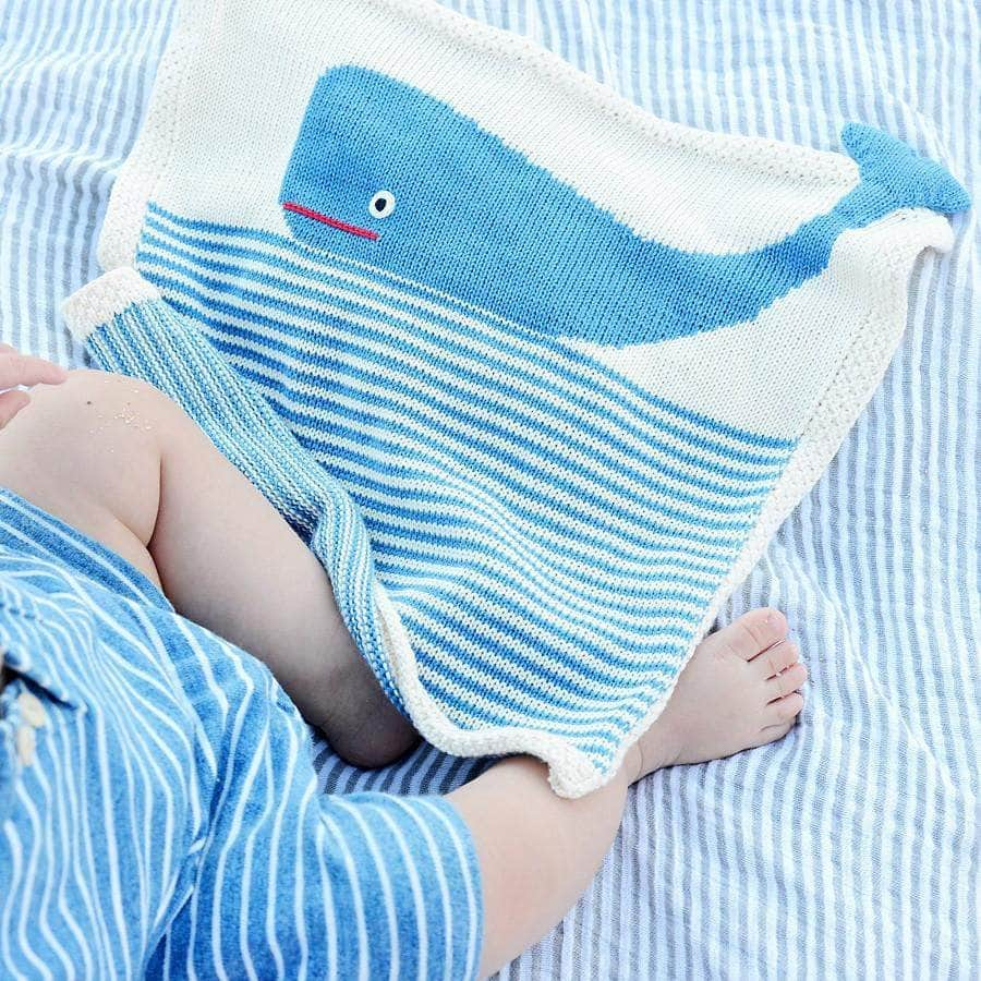 Organic Baby Knit Lovey Blanket - Whale 14" x 14" by Estella - Sumiye Co