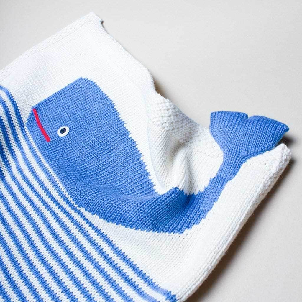 Organic Baby Knit Lovey Blanket - Whale 14" x 14" by Estella - Sumiye Co