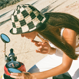 Black + White Bucket Hat - Crocheted Checkered