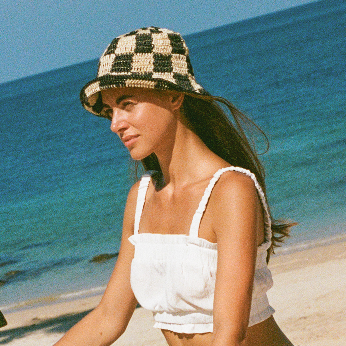 Black + White Bucket Hat - Crocheted Checkered