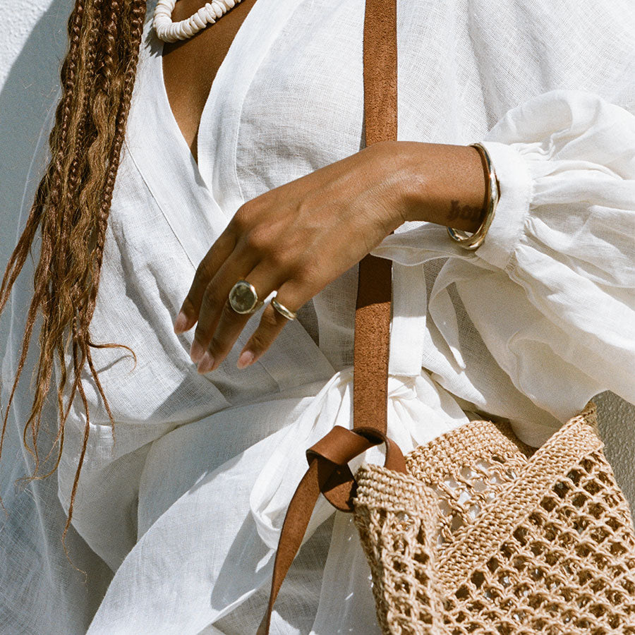 Maria Woven Market Bag | Leather Strap - Sumiye Co