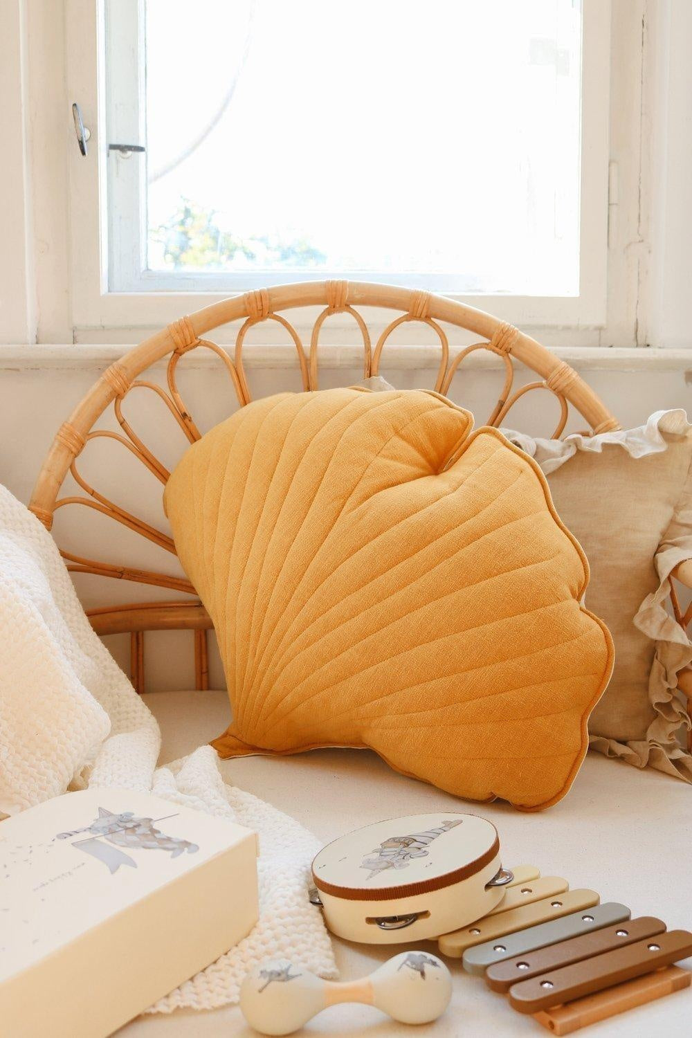 Ginkgo Leaf Pillow Linen “Mango” | Kids Room & Nursery Decor - Sumiye Co