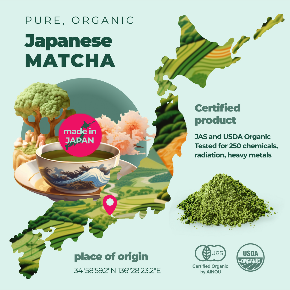 Organic Japanese Ceremonial Grade Matcha Green Tea Powder