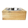 Stainless Steel Dog Bowl with Square Mango Wood Holder-0