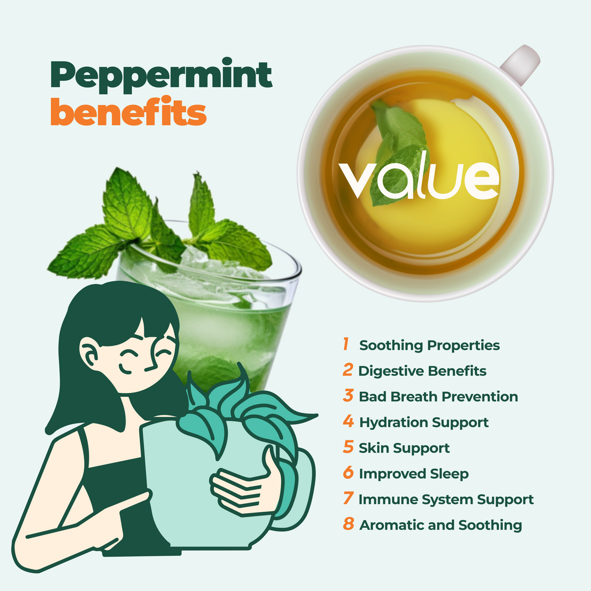 100% Pure Peppermint Herbal Tea, 60 bags - Sumiye Co