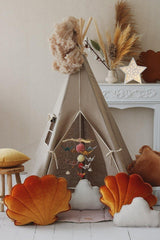 Teepee Tent “Natural Linen” + "White and Grey" Leaf Mat Set - Sumiye Co