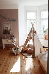 Teepee Tent “Natural Linen” + "White and Grey" Leaf Mat Set - Sumiye Co