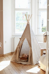 Teepee Tent “Natural Linen” + "White and Grey" Leaf Mat Set - Sumiye Co