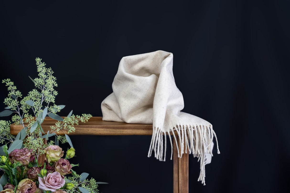 Natural Wool Statement Scarf - Ecru