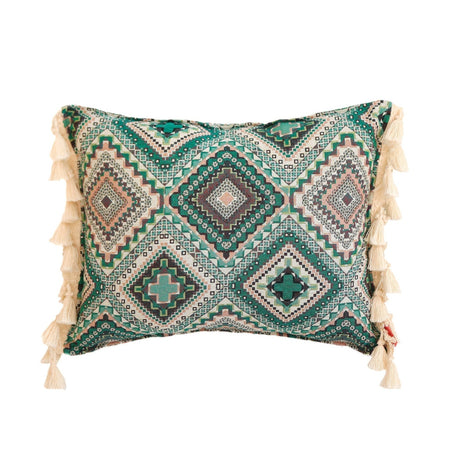 Throw Pillow "Sea Green Mosaic" with Fringe - Sumiye Co