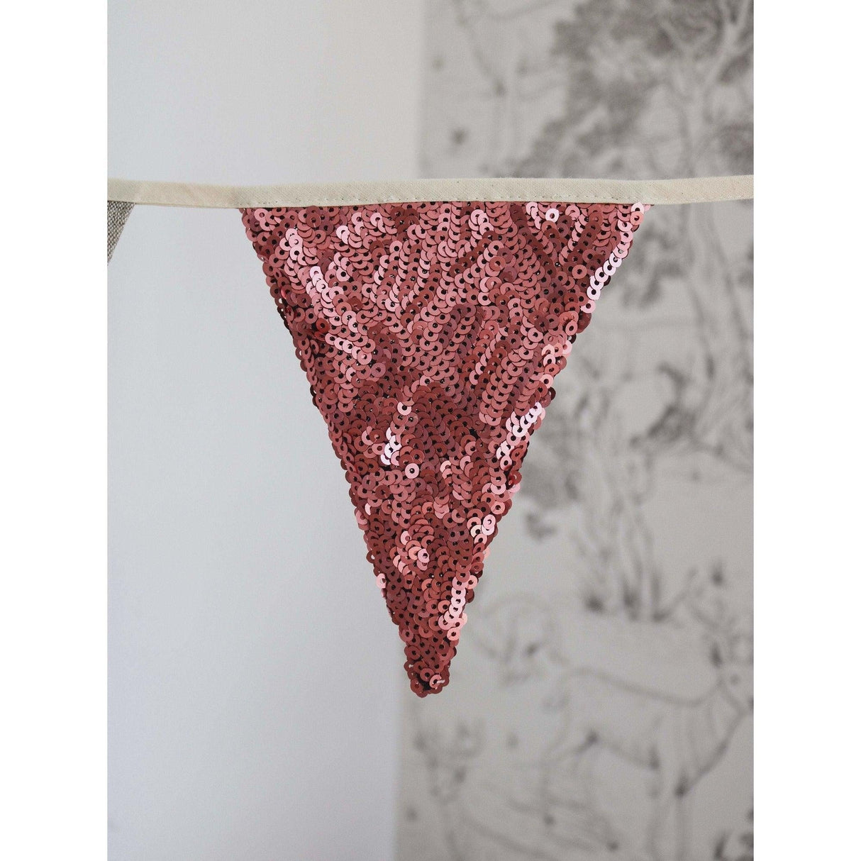 Bunting Cotton Garland “Pink and Grey” Sequins | Nursery & Kids Room Decor - Sumiye Co