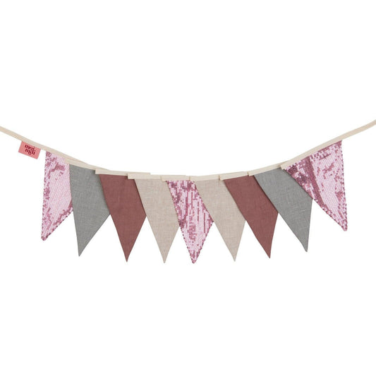 Bunting Cotton Garland “Pink and Grey” Sequins | Nursery & Kids Room Decor