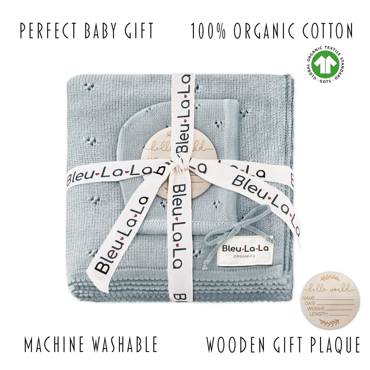 Organic Pointelle Baby Blanket + Hat Gift Set - Sumiye Co