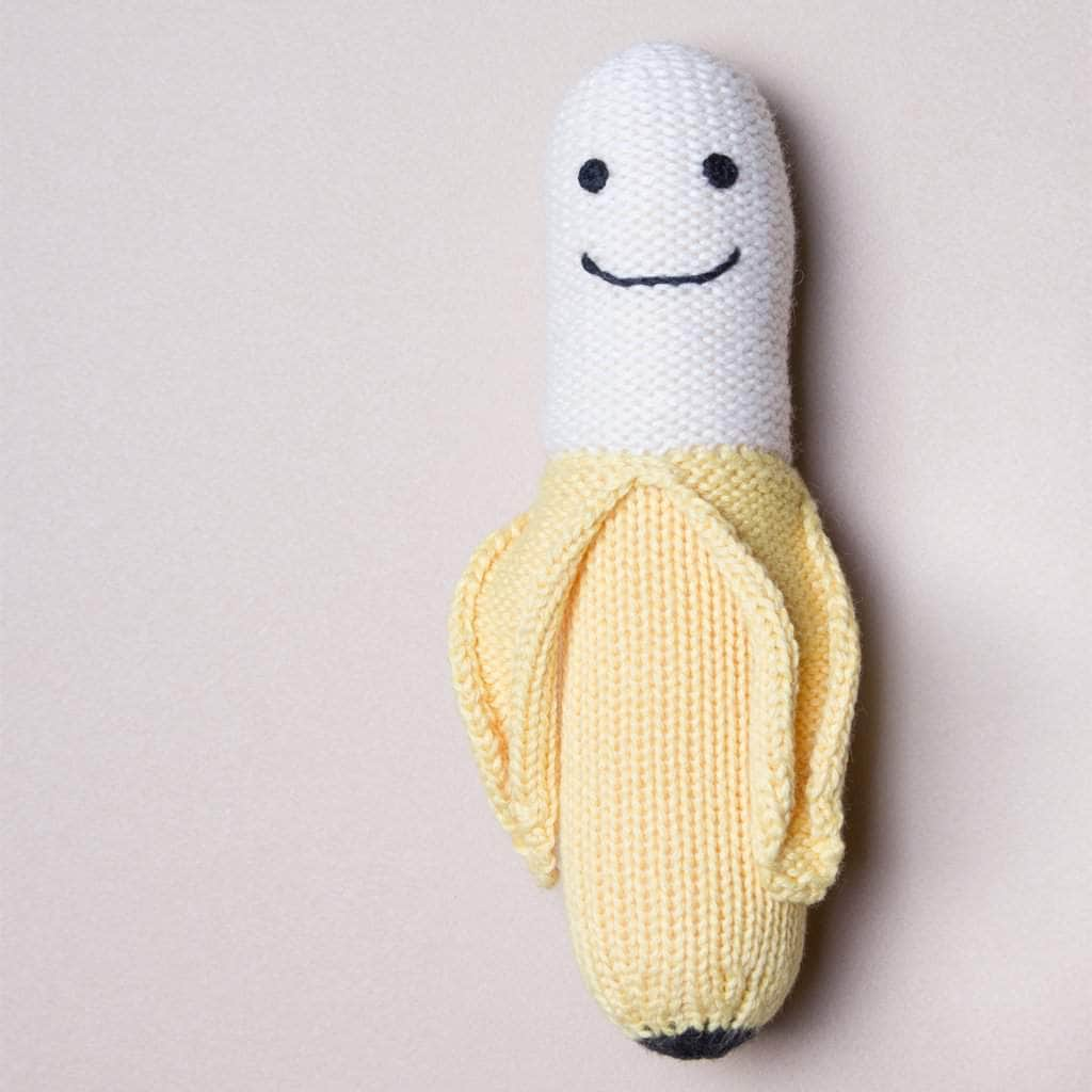 Organic Baby Toys - Newborn Rattles Knit Banana by Estella - Sumiye Co