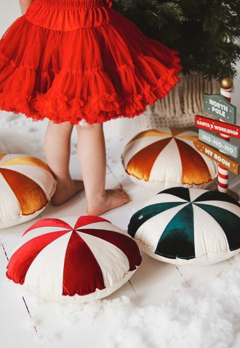 Round Patchwork Pillow “Red Circus” | Kids Room & Nursery Decor