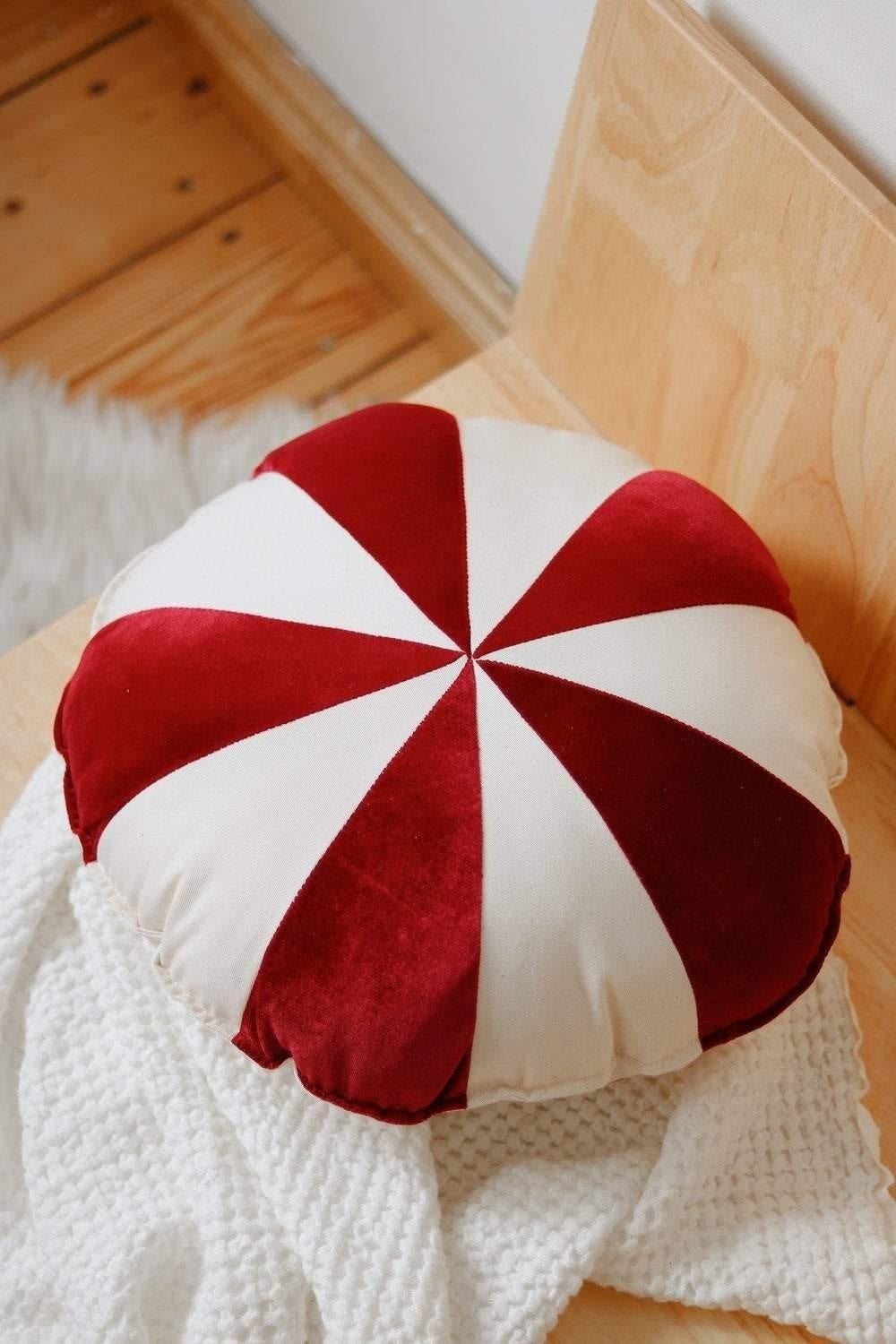 Round Patchwork Pillow “Red Circus” | Kids Room & Nursery Decor