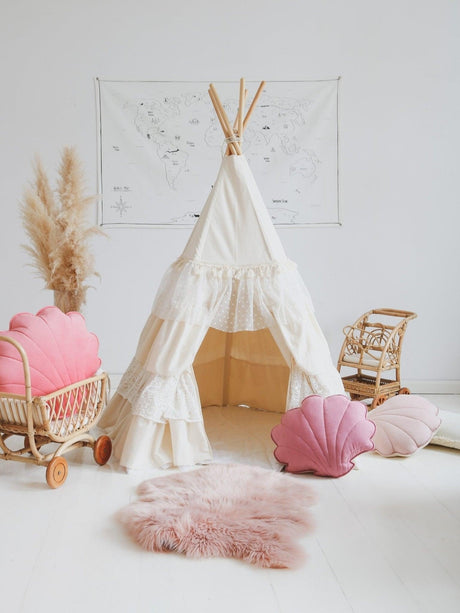 Teepee Tent “Shabby Chic” with Frills - Sumiye Co