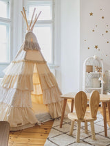 Teepee Tent “Shabby Chic” with Frills + "White" Leaf Mat Set - Sumiye Co