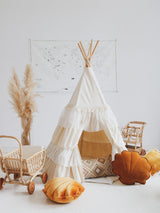 Teepee Tent “Shabby Chic” with Frills + "White" Leaf Mat Set - Sumiye Co