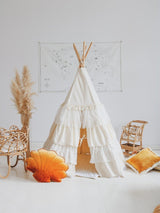 Teepee Tent “Shabby Chic” with Frills + "White" Leaf Mat Set - Sumiye Co